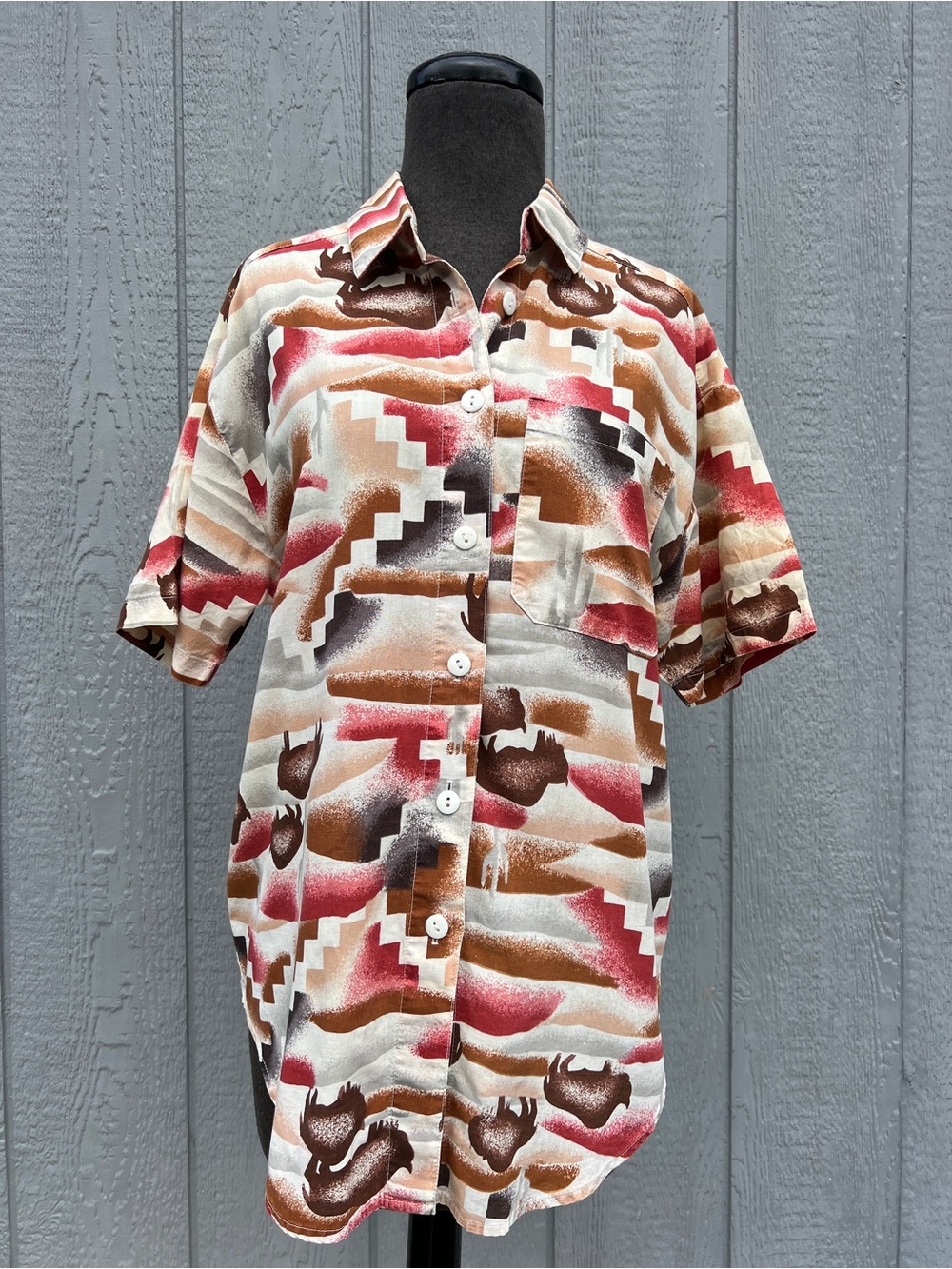 VTG Impressions of California Southwestern Bison Print Button Down Shirt M/L